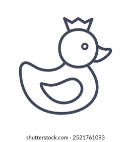 Royal duck icon. Cute line drawing of a duck wearing a crown. Perfect for kids, baby, and bath time themes.