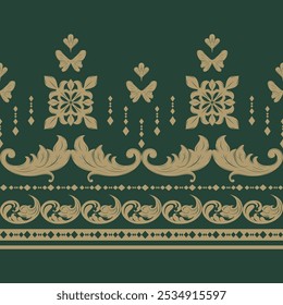 Royal Dynasty Border Design Luxury Rich Western Style Combine Asian Culture. Butterfly Diamonds and Florals in Gold Decoration Rim For High Fashion Decorate. Asian, Chinese Pattern, Seamless, Vector.