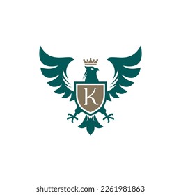 royal eagle crest logo design. Vector illustration of abstract Hawk, falcon and shield. Vintage heraldic logo design vector icon template