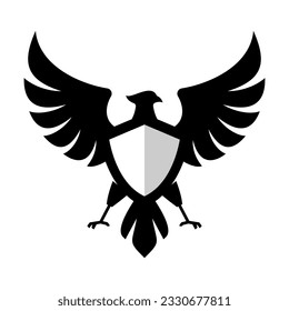 Royal eagle crest logo. Hawk shield icon. Falcon heraldry symbol. Luxury brand monogram label  Vector illustration