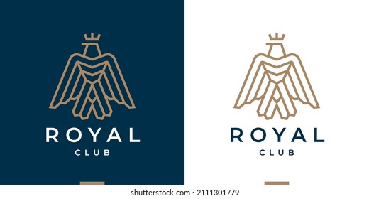 Royal Eagle Luxury Logo. Falcon Heraldry Brand Line Icon. Insignia Hawk Symbol. Gold Bird Wing Emblem. Vector Illustration.