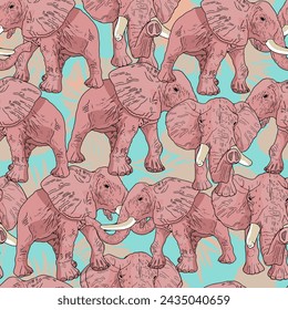 Royal elephants seamless illustration. Elephant realistic pattern illustration. Print for wrapping paper. textiles, preparation for designers