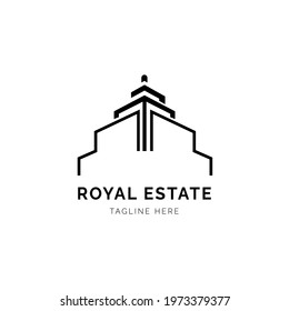 royal estate house, home, office monoline abstract logo mark design. simple creative lineart, trendy typography, used for business, property, marketing, sign, symbol and icon. isolated background.