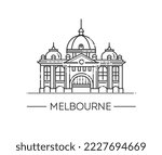 Royal Exhibition Building. Melbourne architecture line skyline symbol