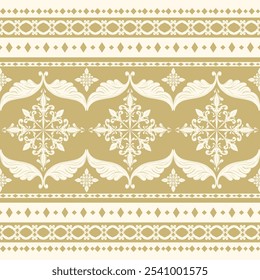 Exquisitamente oro real sobre fondo beige. Elegancia Vector sin fisuras inspirado en la Naturaleza con decoración de hojas. Detalle del ornamento del rollo para el trabajo de lujo. diseño hermoso del kebaya del batik de la opulencia