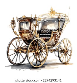 Royal family classic luxury elegant horse carriage in watercolor