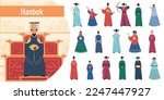 Royal family flat composition with view of oriental king on throne and isolated medieval human characters vector illustration