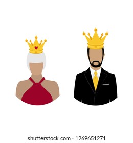 Royal family queen and king in crown. Monarch. Famous people. Vector 