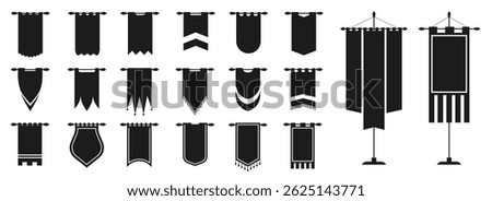 Royal flags icon set. Medieval banners and trophy empty flags