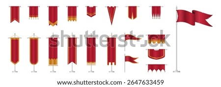 Royal flags icon set. Medieval banners and trophy empty flags