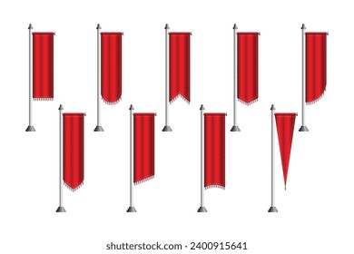 Sammlung mit königlichen Flaggen. Torn königliche mittelalterliche Banner und trophische Luxus-Fantasie leere Flaggen vor kurzem, Pennant Schlacht Militär Symbol, senkrechte Poster.