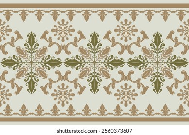 Royal Fleur De Lis Noble Style Olive Gold Silk Embroidery Border Pattern. Detailed Brocade Weaves With Rich Scroll Ornament Traditional Victorian Baroque Florals Design for Luxury  Elegant Decoration 