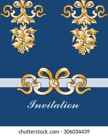 Royal floral classic ornament invitation in gold. Vector