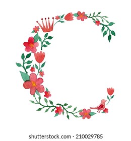 Royal floral monogram C painted with watercolor