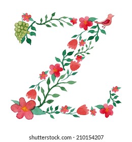 Royal floral monogram Z painted with watercolor