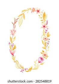Royal floral number 0 hand drawn with watercolor. Beautiful vector hand drawn texture. Romantic background for web pages, wedding invitations. Vector, Isolated on white background.