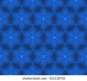royal floral seamless pattern. Luxury ornament for wallpaper, invitation. Vector illustration. black on blue.