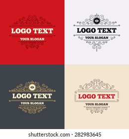 Royal flourishes calligraphic. Eye sign icon. Publish content button. Visibility. Luxury ornament lines. Vector