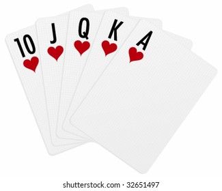 Royal flush. The best hand in Texas hold'em. Vector isolated on white.