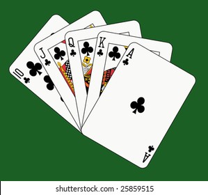 Royal flush club on green