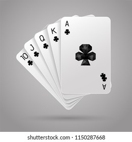 Royal flush of club. Playing card. Winning poker hand