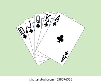 Royal Flush Of Clubs Vector Illustration