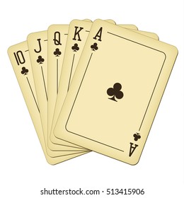 Royal Flush Of Clubs - Vintage Playing Cards Vector Illustration