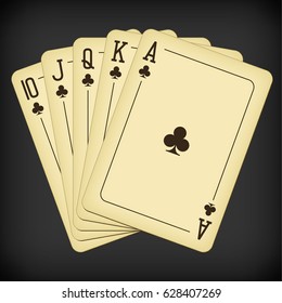 Royal Flush of clubs - vintage playing cards vector illustration