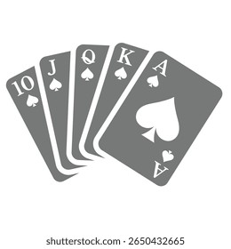 Royal flush baralho jogando cartas. Pôquer mão superior em espadas ícone vetor.