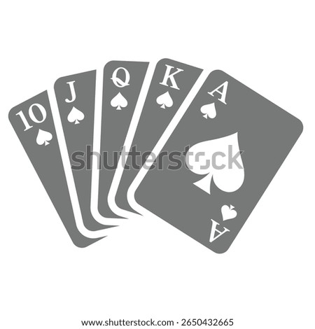 Royal flush deck playing cards. Poker higher hand in spades vector icon.