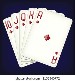 Royal Flush of diamonds - playing cards vector illustration