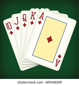 Royal Flush Of Diamonds - Playing Cards Vector Illustration