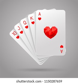 Royal flush of heart. Playing card. Winning poker hand