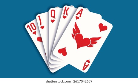 Royal Flush Heart Playing Cards Illustration