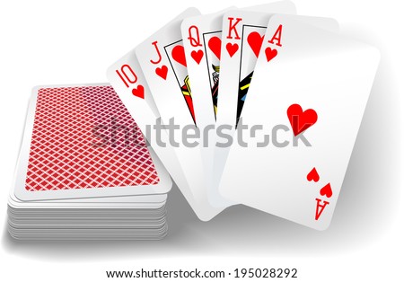 Royal flush hearts five card poker hand playing cards deck