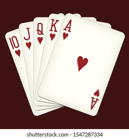 Royal Flush of hearts - playing cards vector illustration