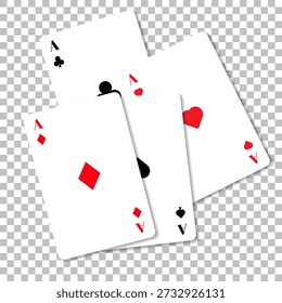 Corazones de la escalera real que juegan a las cartas aisladas en fondo transparente