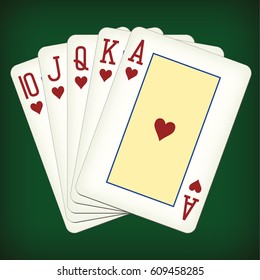 Royal Flush of hearts - playing cards vector illustration