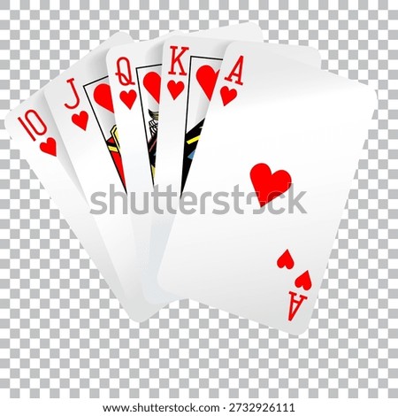 Royal Flush Hearts Playing Cards Isolated on Transparent Background