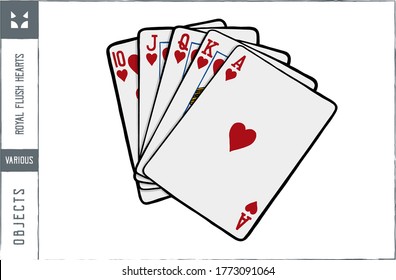 Royal flush hearts Vector illustration - Hand drawn