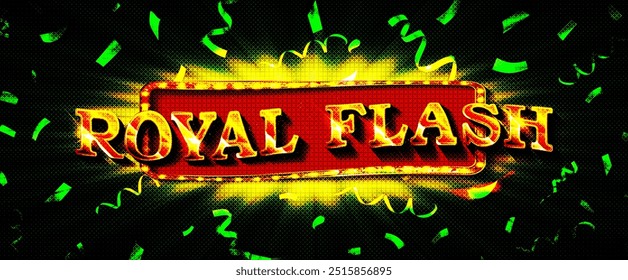 Royal flush lettering with vintage-style light bulbs. The game banner. Vector illustration