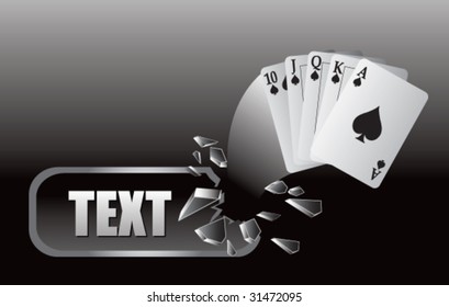 royal flush playing cards on broked banner