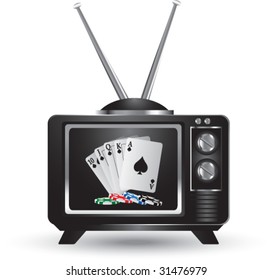 royal flush playing cards on television