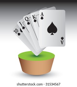 royal flush playing cards on green table