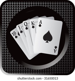 royal flush playing cards on black halftone web button