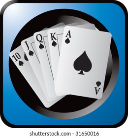 royal flush playing cards on blue web button