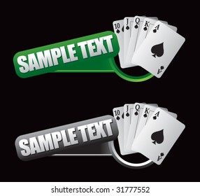 royal flush playing cards on tilted banner