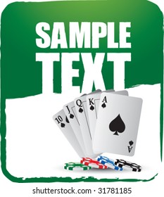royal flush playing cards on green banner