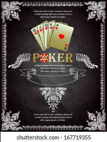 A royal flush playing cards poker hand in hearts. 