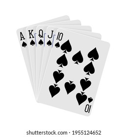 Royal flush poker cards on white background in vector EPS8